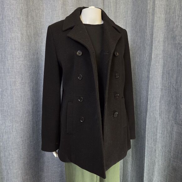 Kenneth Cole Reaction Double Breasted Peacoat Women's 4 Black Luxury Wool Blend - Picture 9 of 9